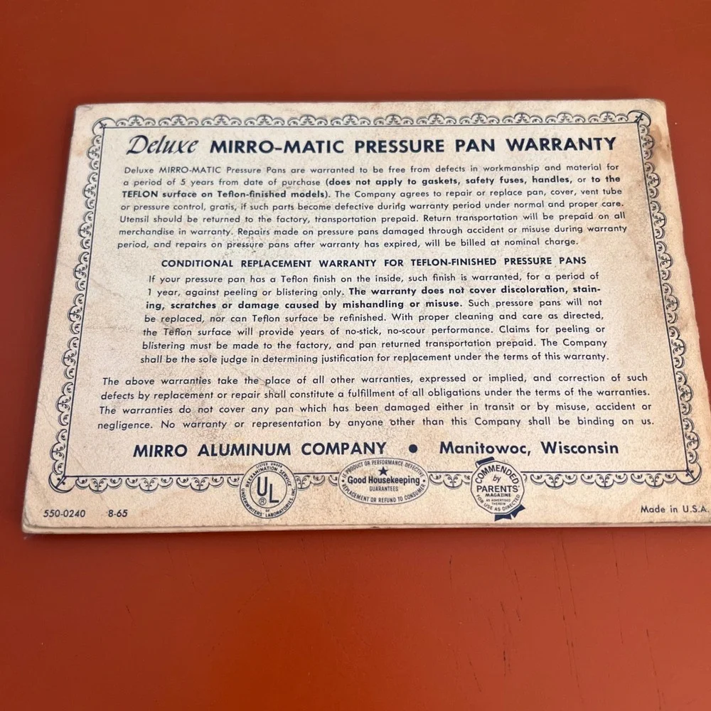 Vtg 1958 Mirro-Matic Deluxe Pressure Pan Recipe Book Instruction Manual 1950s